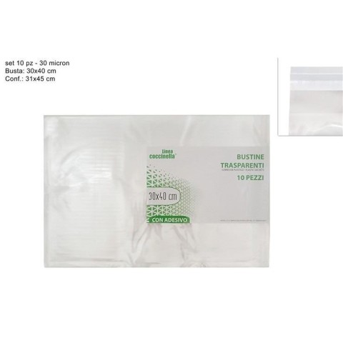 BUSTINE TRASPARENTI 30X40CM CON ADESIVO 10PZ